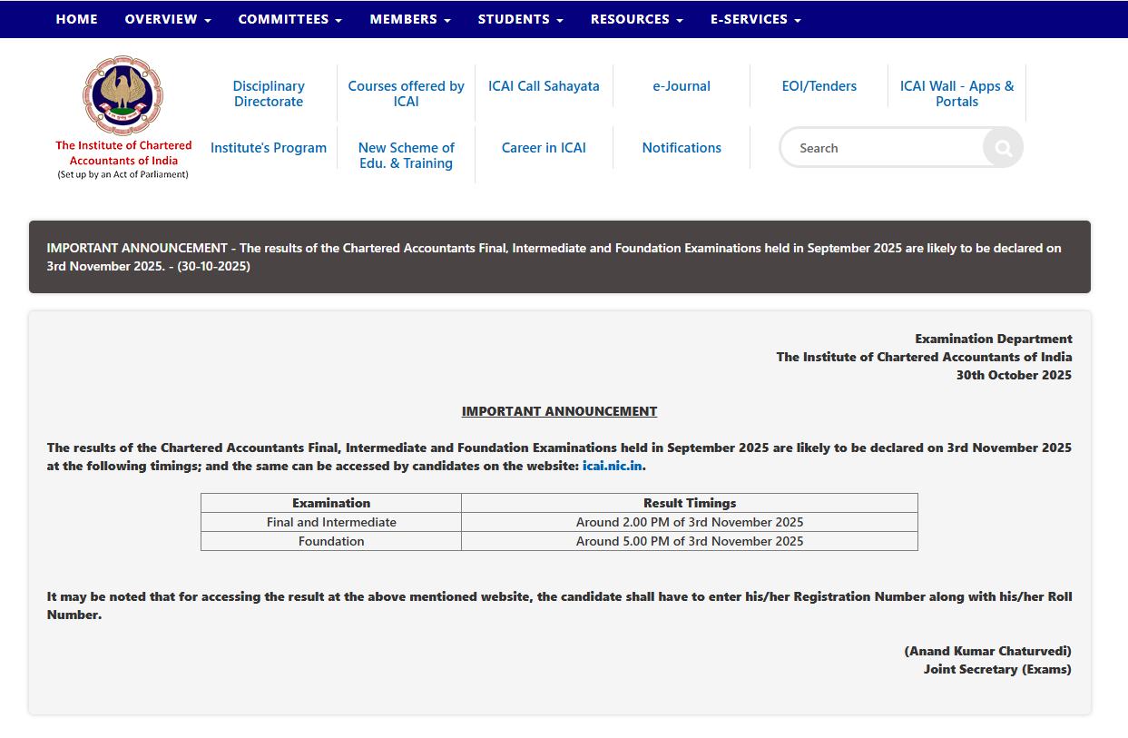 ICAI CA September Result 2025